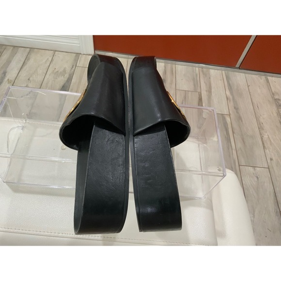 Tory Burch Black Leather Double T Logo Slides Sandals Women's Size - Picture 8 of 17